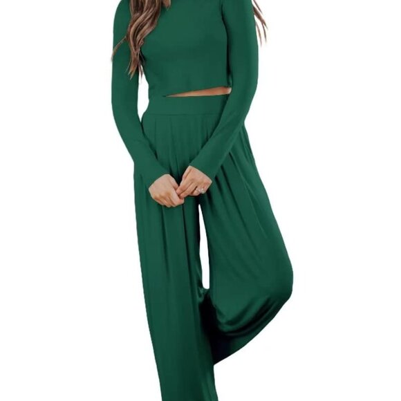 Cropped Pullover Lounge Set Comfy Casual Loungewear Pajama Two Piece